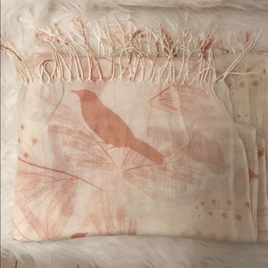 NEW Pink and white bird print scarf with fringe